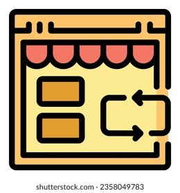 Almacenar el vector de contorno de icono de devolución de orden. Entrega del servicio. Color plano de la restitución de paquetes