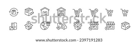 Store orders shipment. Door to door delivery, return and refund services. Pixel perfect, editable stroke