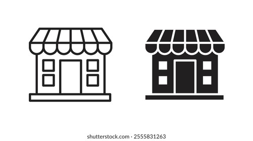 Store outlined and solid icon vector collection.