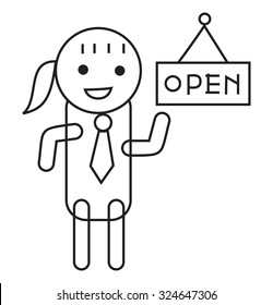 Store Owner set Open Sign In Shop Doorway