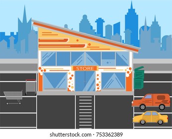store and parking illustration, made in a flat design