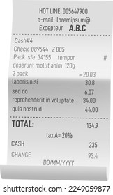 Store payment bill. Realistic receipt. Purchase invoice