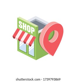 Store pin map. Vector 3d isometric, color web icon, new flat style. Creative illustration design, isolated graphic idea for infographics.