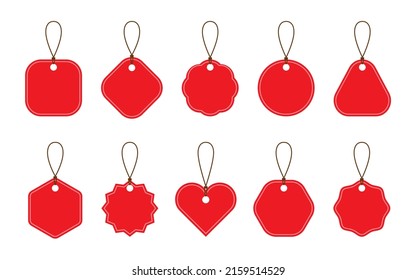 Store price tag special badge product red flat set. New year sale valentine day holiday ticket promotional bright sign label holiday discount small shape blank template offer round wavy heart square