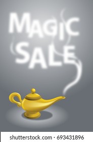 Store promo sale with Magic Sale Word. Vector stock of Aladdin Magic Lamp 