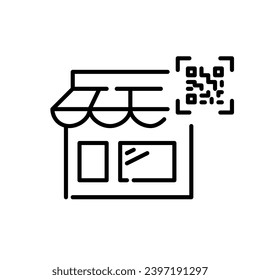 Store and qr code. Checkout without cashier. Pixel perfect, editable stroke