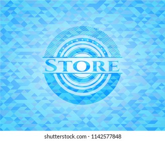 Store realistic light blue emblem. Mosaic background