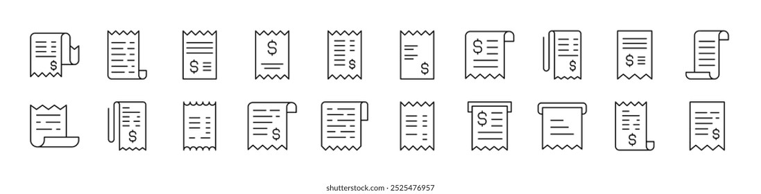 Conjunto De Ícones De Linha De Recebimento De Armazenamento. Traço editável. Pictograma Linear Minimalista para Design de Cartões, Aplicativos, Banners, Posts