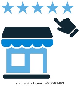 Store review icon vector. Symbol for customer feedback, star rating, user experience, and product reputation. Ideal for e-commerce, analytics, and marketing.