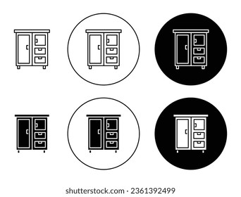 store room cupboard vector icon set in black color.