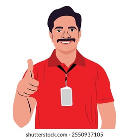 Shop Verkäufer Vektorgrafik-Design mit roter Uniform mit weißem Hintergrund Verkäufer Charakter