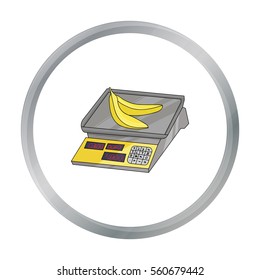Store scale icon in cartoon style isolated on white background. Supermarket symbol stock vector illustration.