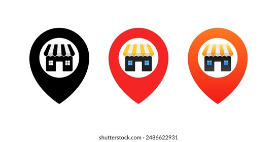 Store set icons. Point of interest icons. Silhouette and Flat style. Vector icons.