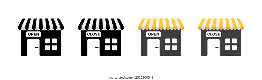 Store set icons. Silhouette and flat style. Vector icons.
