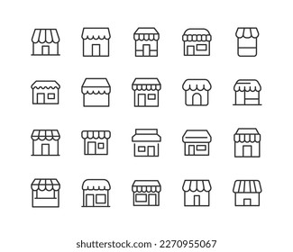 store set vector line icons. Thin line design elements. Collection of editable stroke icons