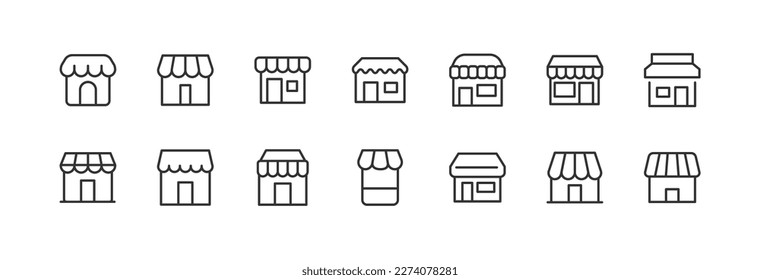 store set vector line icons. Thin line design elements. Collection of editable stroke icons