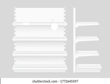 Store shelf for presentations on a grey background. Vector illustration. Can be use for template your design, promotion, advertising. EPS10.	