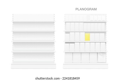 Store shelf for presentations on a white background. Vector illustration. Can be use for template your design, promotion, advertising. EPS10.	