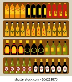 Store shelves with different bottles