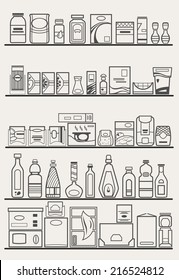 store shelves with different preserves and canned goods