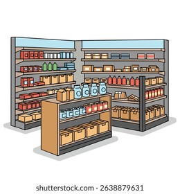 Store with Shelves Filled with Food Retail Market Abundance Consumer Goods