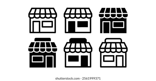 store shop building icon vector design outline and black filled black white color illustration collection isolated