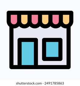 Store, Shop And Building Vector Icon, Isolated Lineal Color Vector Icon.