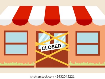 Store shop or cafe is bankrupt and closed. Locked door on a business that has gone bankrupt.