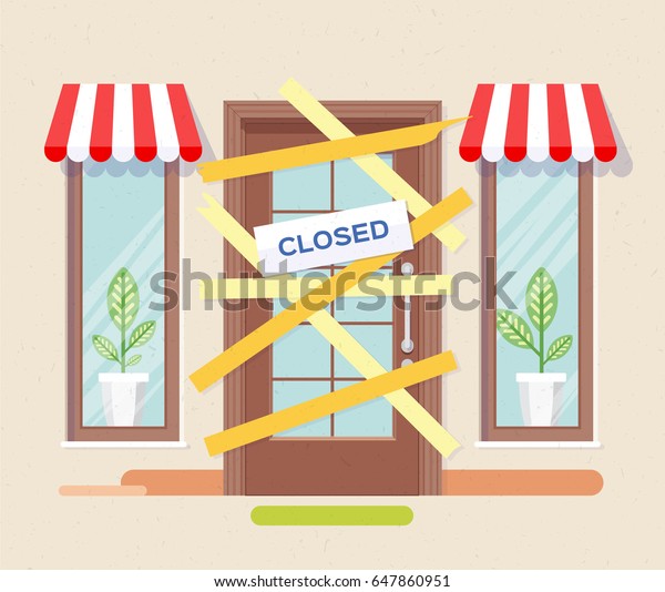 店やカフェが倒産して閉店 倒産した事業の扉が閉ざされた ベクター画像 イラスト フラット のベクター画像素材 ロイヤリティフリー