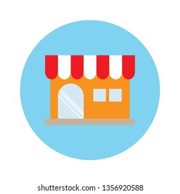 Store or shop circle icon cartoon design, vector illustration. Simple flat supermarket symbol on white background.