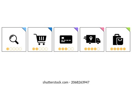Store, shop, delivery, cart, search, payment, process step icon . Order, shopping. Buy online pick up at store. concept design element. Vector on isolated background.