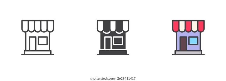 Store, shop different style icon set. Line, glyph and filled outline colorful version, outline and filled vector sign. Symbol, logo illustration. Vector graphics