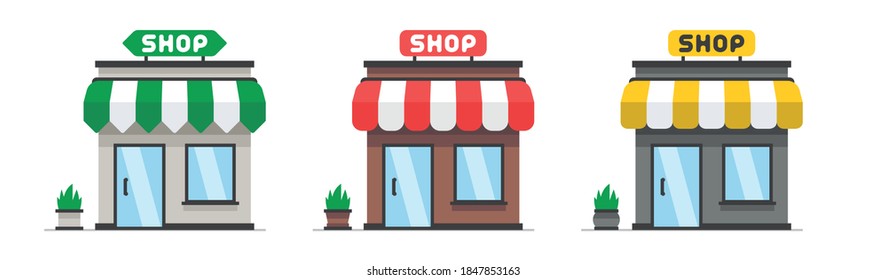 Tienda o fachada de tienda. Icono de compra. Estilo plano. aislado en fondo blanco