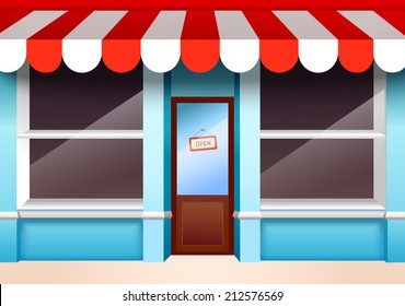 Store shop front window with empty shelves vector illustration