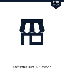 Store or shop icon collection in glyph style, solid color vector