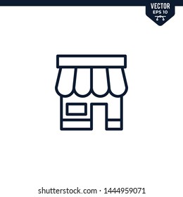 Store or shop icon collection in outlined or line art style, editable stroke vector