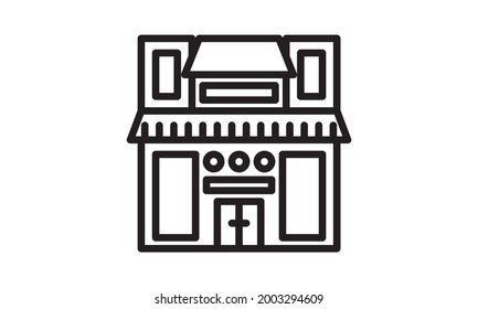 Store, shop icon vector. Mini-market, shopping symbol in outline style. Sale, customize and buy sign for website. Grocery, storage, delivery illustration. Retail, shipping icon.