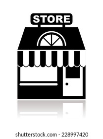 store, shop or market in black and white