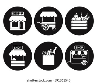 Store, shop or market icon. White on a black background