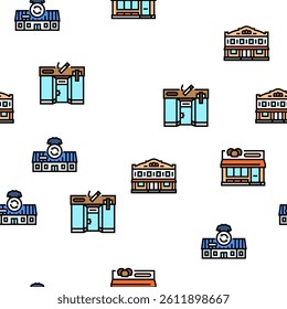 store shop retail market vector seamless pattern thin line illustration