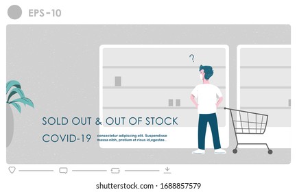 Store Shop Is Sold Out And Out Of Stock Product Business Concept Illustration. People Are Stocking Up On Food.  Hoarding Face Mask And Other Supplies Effect Of Coronavirus (covid-19) Outbreak. 