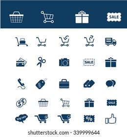 Laden, Einkaufen, Einzelhandel, Verkaufssymbole, Zeichen, Vektorkonzept für Infografiken, Handy, Website, Anwendung
