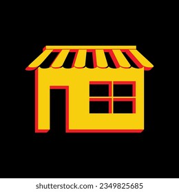 Store sign illustration. 3D Extruded Yellow Icon with Red Sides a Black background. Illustration.