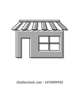 Store sign illustration. Black line icon with gray shifted flat filled icon on white background. Illustration.