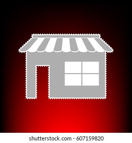 Store sign illustration. Postage stamp or old photo style on red-black gradient background.