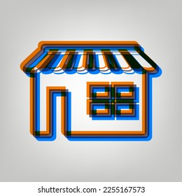 Store sign illustration. Stroked Icon in orange, azure and old lavender Colors at gray Background. Illustration.