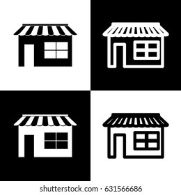 Store sign illustration. Vector. Black and white icons and line icon on chess board.