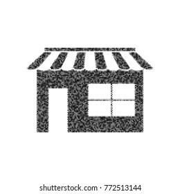 Store sign illustration. Vector. Black icon from many ovelapping circles with random opacity on white background. Noisy. Isolated.