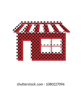 Store sign illustration. Vector. Brown icon with shifted black circle pattern as duplicate at white background. Isolated.