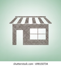Store sign illustration. Vector. Brown flax icon on green background with light spot at the center.
